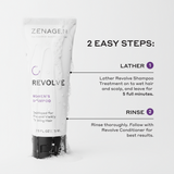 Zenage Revolve shampoo treatment with usage instructions on a white background