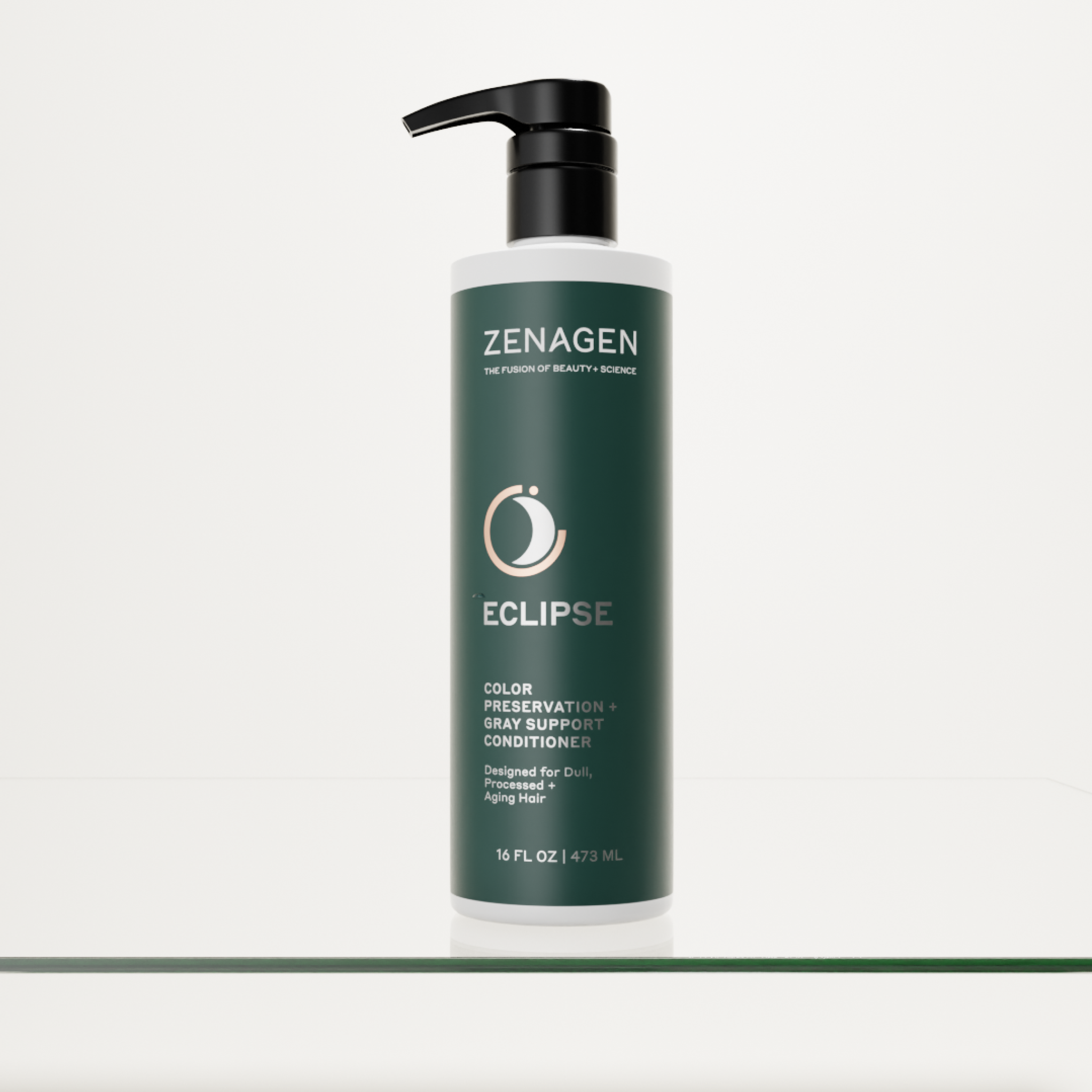 Zenagen Eclipse Color Preservation + Gray Support Conditioner 16 oz pump bottle, salon-size professional conditioner formulated for dull, processed, and color-treated hair.