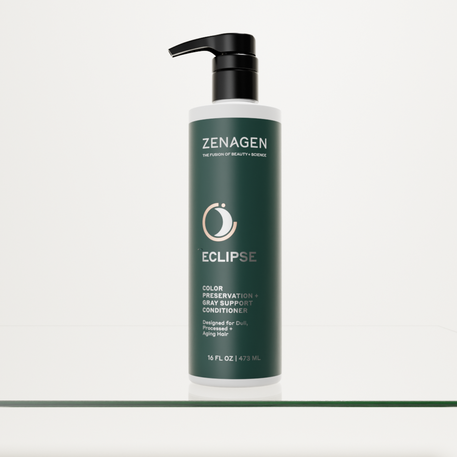 Zenagen Eclipse Color Preservation + Gray Support Conditioner 16 oz pump bottle, salon-size professional conditioner formulated for dull, processed, and color-treated hair.