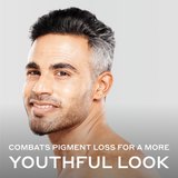 Man with naturally graying hair representing a youthful, refreshed appearance after using Zenagen Eclipse Color Preservation and Gray Support Shampoo