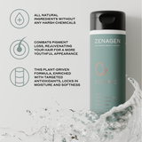 Zenagen Eclipse Color Preservation + Gray Support Shampoo bottle with plant-based ingredients, antioxidant formula, and moisture-locking benefits for soft, vibrant-looking hair.