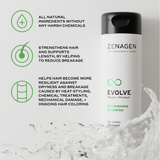 Zenagen Evolve Nourishing Shampoo bottle with product benefits text on a light gray background