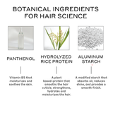 Zenagen RE:ZEN dry shampoo key ingredients including panthenol for moisture, hydrolyzed rice protein for smoothing, and aluminum starch for absorbing oil and reducing shine