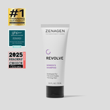 Zenagen Revolve Women’s Shampoo 2.5 oz travel size tube for fine and visibly thinning hair, professional salon formula designed to support a healthy scalp and promote thicker, fuller-looking hair.
