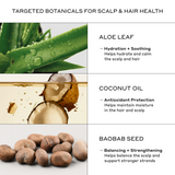 Zenagen Densifying Leave-In Cream ingredient infographic detailing the hydrating, moisturizing, and strengthening benefits of Aloe Leaf, Coconut Oil, and Baobab Seed for scalp and hair health.