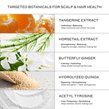 Zenagen Eclipse shampoo and conditioner botanical ingredients including tangerine extract, horsetail extract, butterfly ginger, hydrolyzed quinoa, and acetyl tyrosine to support color protection, hydration, shine, and healthier-looking hair.