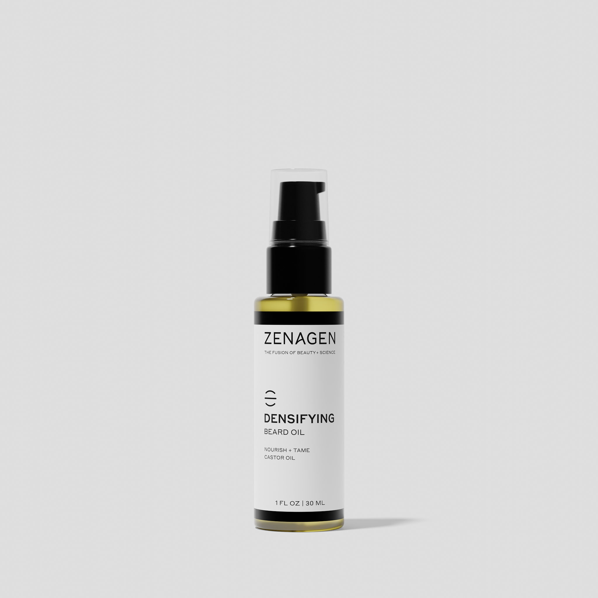 Zenagen Densifying Beard Oil with castor oil, lightweight grooming oil designed to nourish, soften, and tame facial hair while supporting the appearance of a fuller, healthier-looking beard.