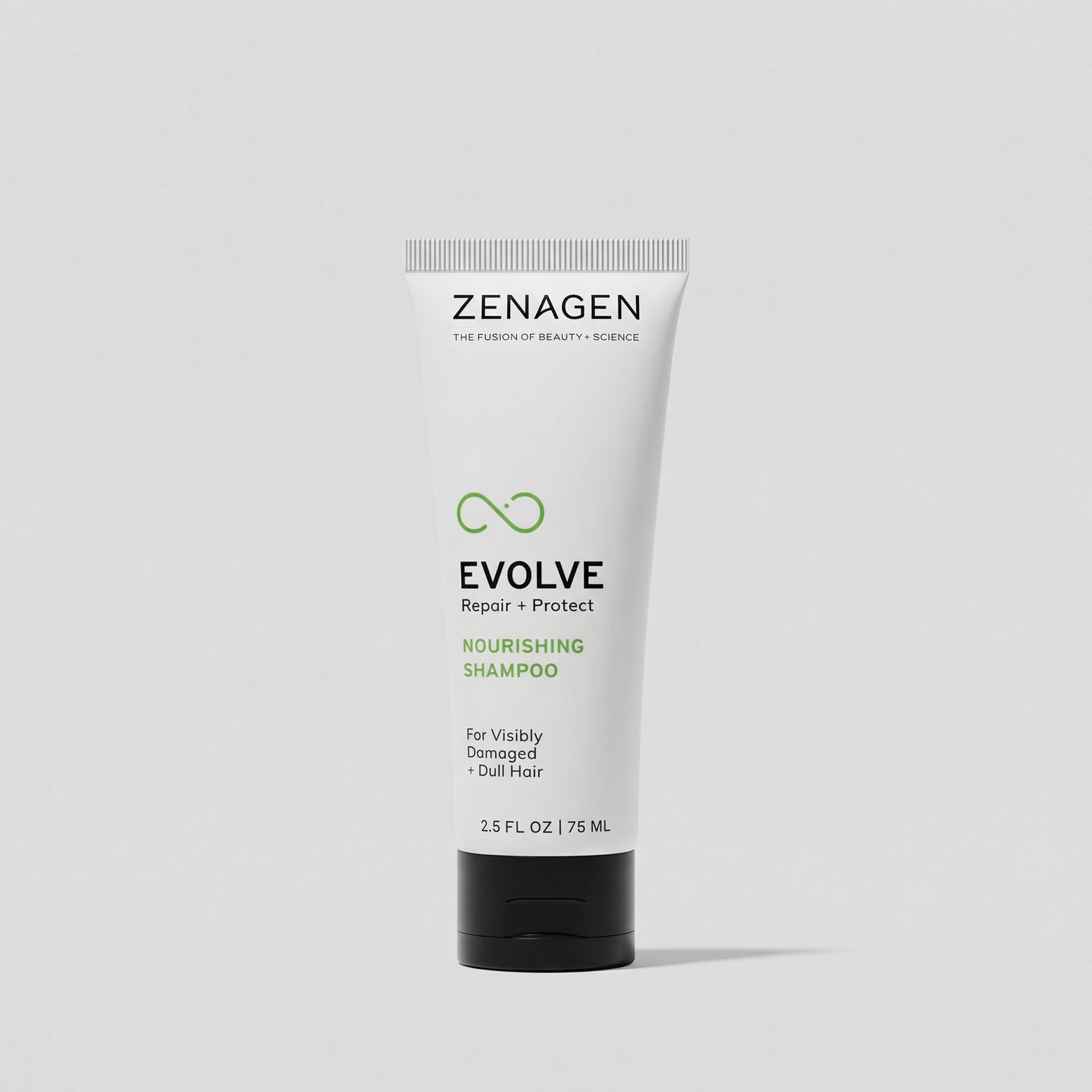 Zenagen Evolve Nourishing Shampoo 2.5 oz travel size, repairing and protective formula for visibly damaged and dull hair that promotes softer, shinier-looking results.