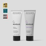 Zenagen Revolve Men's Travel Size Shampoo and Conditioner Duo, 2.5 fl oz, portable scalp care and volumizing hair care for men with fine, visibly thinning hair.