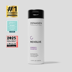 Zenagen Revolve Women’s Shampoo 6.75 oz bottle for fine and visibly thinning hair, award-winning salon shampoo formulated to cleanse the scalp and help hair appear thicker, fuller, and healthier.