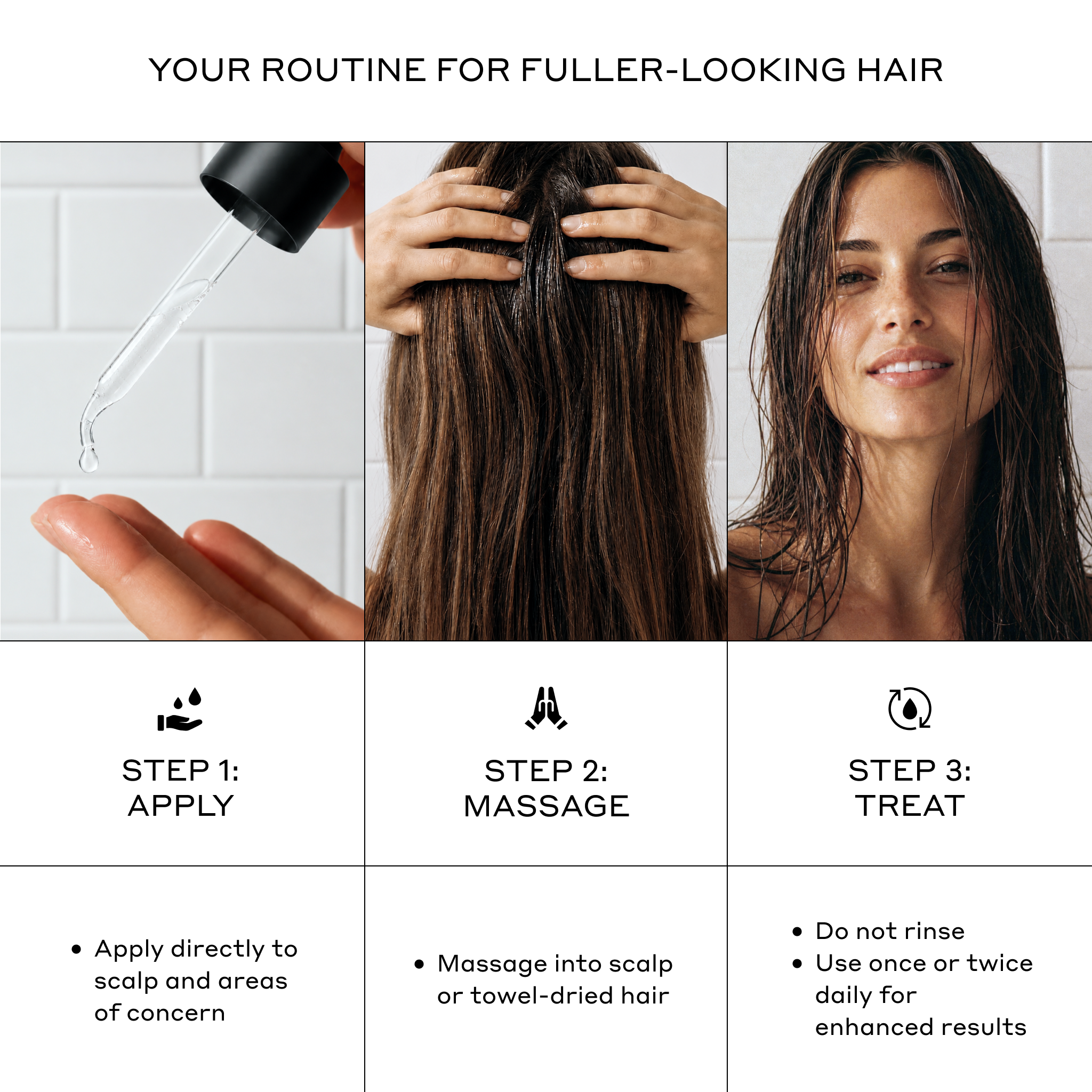 How to use Zenagen Densifying Hair Serum: apply directly to the scalp, massage into hair and scalp, and leave in without rinsing.