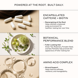 Zenagen Zenergy shampoo ingredient infographic featuring encapsulated caffeine and biotin, botanical performance blend, and amino acid complex to support scalp balance, softness,