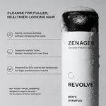Zenagen Revolve Men's Shampoo cleanses buildup, supports scalp health, and helps hair appear fuller, thicker, and healthier-looking over time.