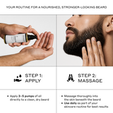 How to apply Zenagen Densifying Beard Oil by dispensing oil into hands and massaging into the beard for daily nourishment and conditioning.