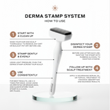 Derma stamp system with usage instructions on a white background