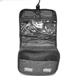 Zenagen gray shower bag view of open bag with hook and pouches showing